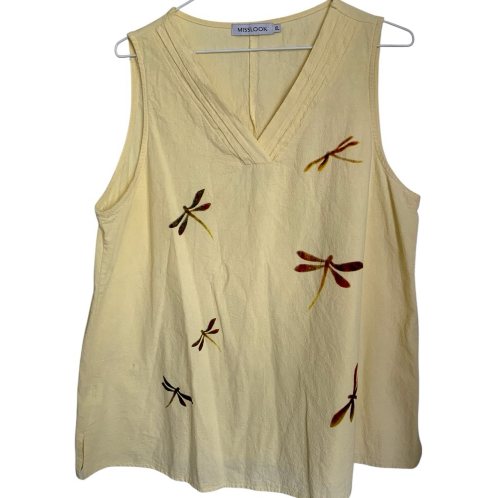 MISSLOOK Dragonfly Top Sleeveless Yellow Extra Large